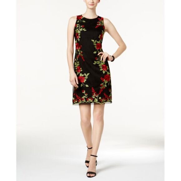 DONNA RICCO Floral Embroidered Mesh A-Line Mini Dress - Picture 1 of 6